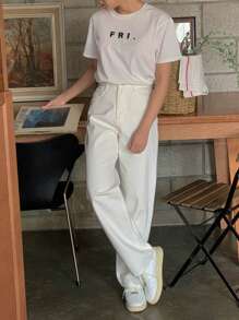 DAZY 字母圖案圓領T恤 - 白色 - 查看 4