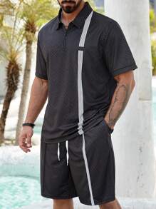 Manfinity RSRT Plus Size Men's Polo Shirt And Shorts Set, Fashion Summer Outfit - Black - View 6