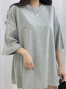 DAZY Camiseta de cuello redondo y manga corta para mujer, sencilla y de moda, adecuada para camiseta oversize de verano