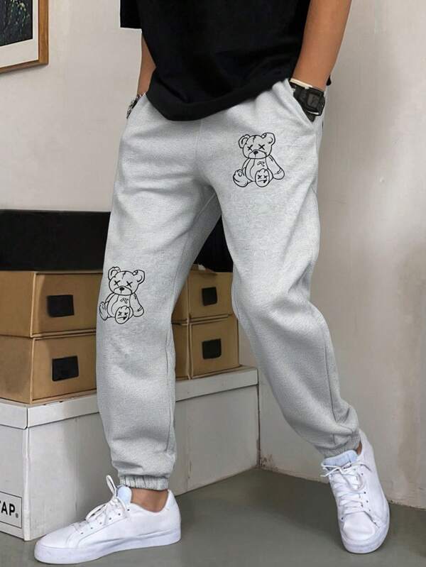 RueChic Men Cottonline Bear Printed Regular Sweatpants