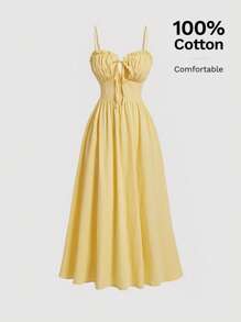 SHEIN MOD Váy cami phía trước có viền xếp nếp dễ thương mùa hè - Màu vàng - Xem 1