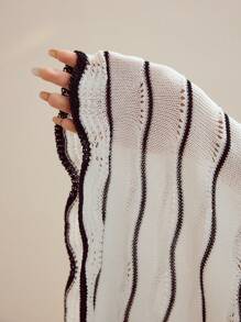 MOTF STUDIO 条纹扇贝边毛衣裙 - 白色 - 查看 7