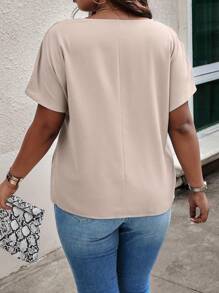 SHEIN LUNE Plus Size Summer Casual Solid Color Drawstring Shirt - Apricot - View 2