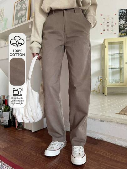 High Waist Slant Pocket Straight Leg Trousers