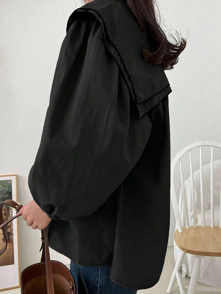 Women Plain Lapel Collar Simple Long Sleeve Shirt,Fall Clothes