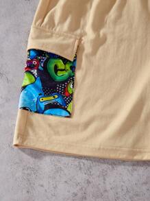 2pcs/Set Teenage Boy Raglan Sleeve T-Shirt & Graffiti Print Set - Khaki - View 7