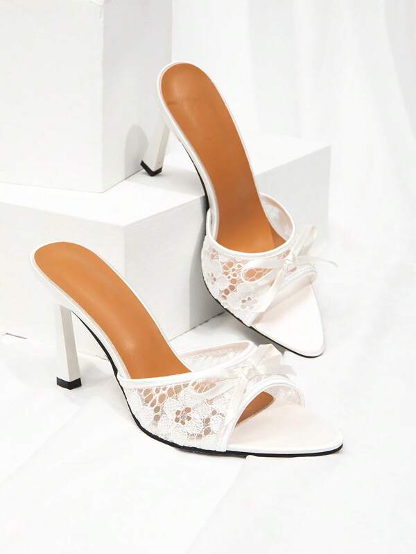 CUCCOO CHICEST Damskie haftowane koronkowe szpilki ze szpiczastym noskiem, eleganckie romantyczne białe siateczkowe formalne buty, sandały na wysokim obcasie dla druhny ślubnej odpowiednie na popołudniową herbatę, randkę, modną imprezę, wydarzenia ślubne