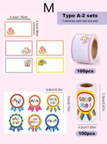 SHEIN 280pcs Cartoon Name Stickers, Colorful Label Stickers, Self-Adhesive Cube Stickers For Students Back To School Back To School