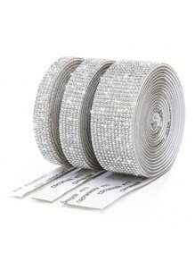 SHEIN 1 Pc Self-Adhesive Crystal Rhinestone Diamond Ribbon - DIY Diamond Ribbon Stickers With 2 Mm Rhinestones For Arts Crafts,Bling Silver Ribbon Rolls For Phone,Car Decoration
