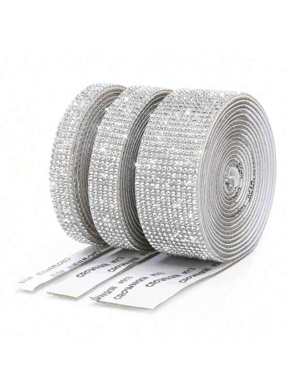 SHEIN 1 Pc Self-Adhesive Crystal Rhinestone Diamond Ribbon - DIY Diamond Ribbon Stickers With 2 Mm Rhinestones For Arts Crafts,Bling Silver Ribbon Rolls For Phone,Car Decoration