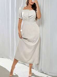 Firerie New Women Elegant Flare Sleeve Asymmetrical Structure V-Neck Dress, Texture Luxury Suitable For Date, Party, Valentine's Day