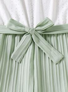 SHEIN Vintaside Kids Tween Girls' Flutter Ruffles Dress With Belt, Textured Fabric, Casual & Versatile, School, Campus, College - Mint Green - View 5