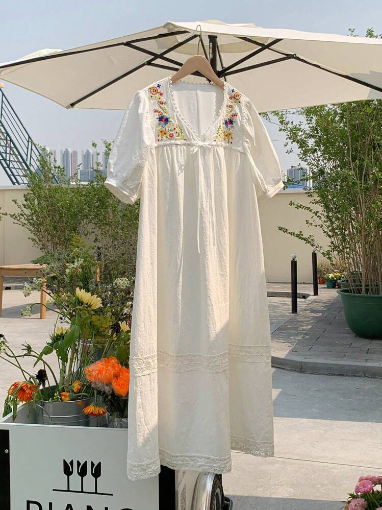 DAZY Đầm nữ thanh lịch, dáng rộng, dài ngang gối, thích hợp cho kỳ nghỉ hè. - trắng - Xem 5