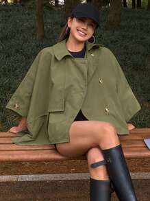 DAZY Casual Outdoor Jacket, Women's Spring/Summer Solid Color Loose Turndown Collar Bomber,Fall Clothes - Army Green - View 5