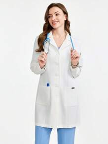 TaskEZ Einfacher, einfach geknöpfter Laborkittel mit langen Ärmeln mit Tasche/Weißer Kittel