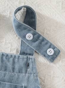 SHEIN 女婴休闲荷叶边领上衣和水洗牛仔围兜裙 2 件套服装，适合家庭聚会，春季/秋季 - 彩色 - 查看 6