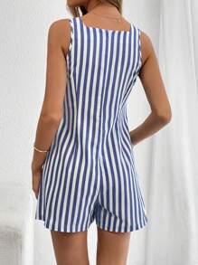 SHEIN Essnce Mono informal de mujer sin mangas con diseño de botones a rayas - azul real - Ver 2