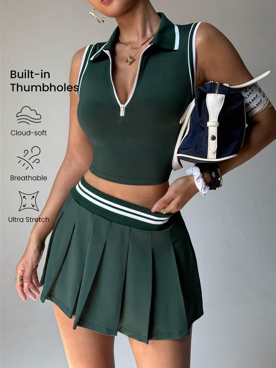 Dewbera 女士瑜伽服 - 简约时尚无袖背心和裙子，适合日常休闲穿着 - 綠色 - 查看 1