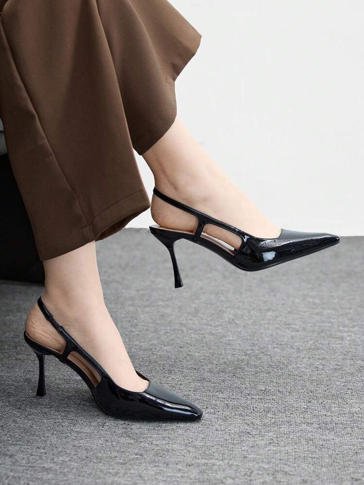 CUCCOO BIZCHIC Tacones altos de punta fina de cuero patentado negro minimalista para mujer, adecuados para ir al trabajo, citas, fiestas, bodas y vacaciones