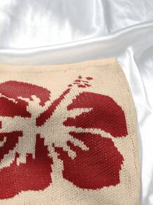 SHEIN Unity 休闲杏色女式短款上衣夏季背心搭配撞色刺绣针织毛衣 - 杏色 - 查看 5