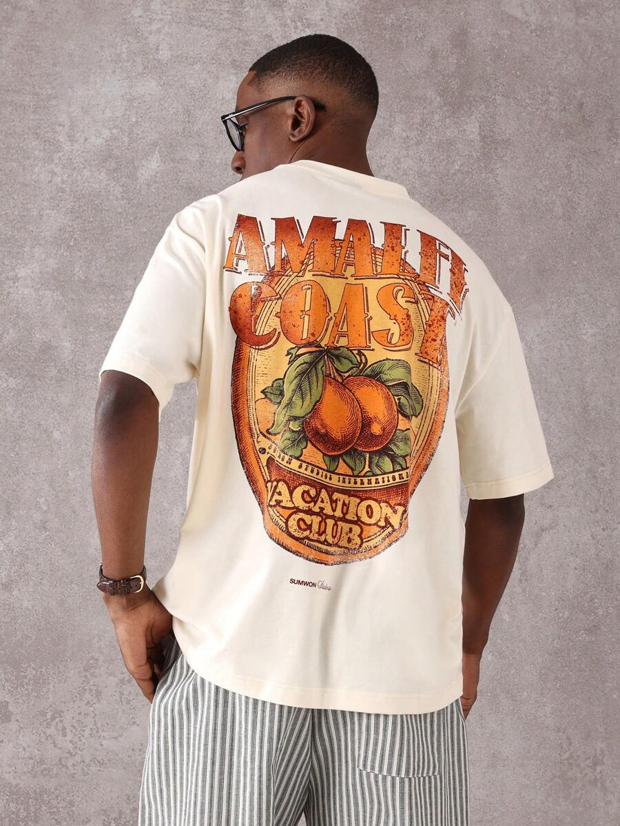 SUMWON Sumwon Studios Amalfi Coast Vacation Club T-Shirt mit italienischem Zitrusaufdruck, Streetwear, Sommer Strandurlaub, Mittelmeer Oversized Lässig Resort Kollektion