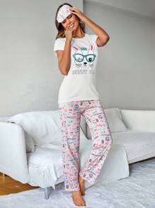 RueChic 2pcs Loungewear Set + Eye Mask, Fashion Suitable For Summer - White - View 4