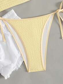 Swim Mod 2pcs Women Textured Fabric Elegant Camisole And Bikini Set For Summer Beach Vacation - Yellow - View 6