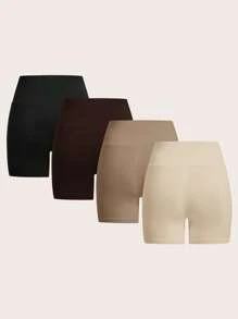 SHEIN EZwear 4 chiếc quần legging dệt kim ngắn thường ngày cho nữ, mùa hè - Nhiều màu - Xem 2