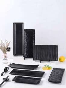 SHEIN 1 pieza Bandeja nueva de melamina mate, plato rectangular para sushi, bandeja de plástico, color negro, apto para juegos de té, cristalería, caramelos, galletas, pan, bodas, banquetes, regalos, cumpleaños