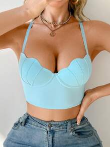 Wedding Ladies Long Bottoms Open Back With Underwire Bra One Piece - Baby Blue - View 5