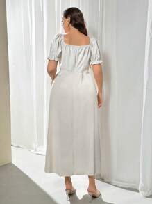 Firerie New Women Elegant Flare Sleeve Asymmetrical Structure V-Neck Dress, Texture Luxury Suitable For Date, Party, Valentine's Day