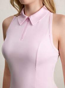CourtClass Polo de malla sin mangas con cremallera frontal, liso, para yoga y gimnasio, de mujer