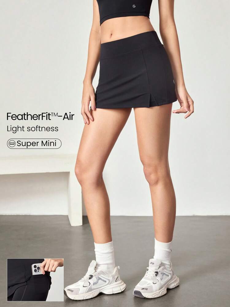 3.5" FeatherFit™-Air Side Slits Super Mini Skirt With Built-In Shorts Side Pockets Non-Slip Grips Low Impact Tennis Golf Pickleball Daily Casual Wear