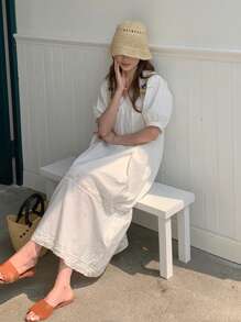 DAZY 女士优雅度假休闲宽松中长连衣裙，夏季连衣裙 - 白色 - 查看 8