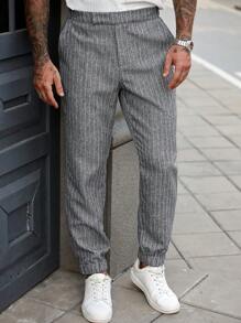 Manfinity Homme Men's Casual Striped Tapered Suit Pants For Commuting - Grey - View 5