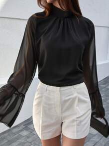 CLARA VERO Bell Sleeve Chiffon Blouse - Black - View 3