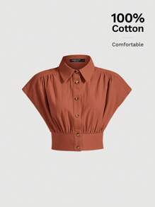 SHEIN MOD 蝙蝠袖素色襯衫 - 鏽棕色 - 查看 1