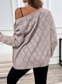 EMERY ROSE Casual Comfortable Hollow Out Rhombus Pattern Cardigan For Women Fall Winter Cloth For Women - Dusty Purple - View 2