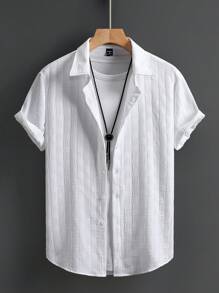 Manfinity Homme 男士纯色短袖单排扣休闲办公衬衫男士修身衬衫男士夏季衬衫男士衬衫休闲时尚男士短袖衬衫男士短袖正装衬衫男士正装衬衫短款 - 白色 - 查看 3