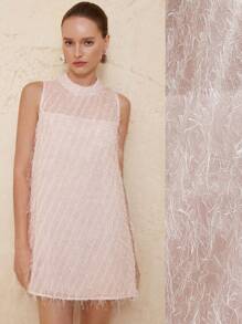 Aveloria Rosie New French Fashion Noble Lady Sweet Style Delicate Simple Generous High-End Exquisite See-Through Silver Thread Tassel Fabric Sleeveless Round Neck Slightly Loose Women Short Dress Elegant FashionableOld Money Style  For Summer