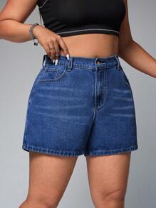 SHEIN ICON Shorts vaqueros casuales para mujer de talla grande, moda apropiada para el verano