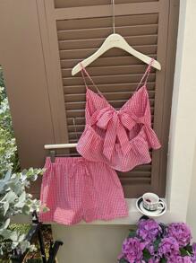 Comfortcana 红色千鸟格两件套休闲度假套装