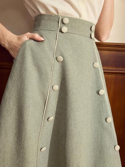 Vintamour 复古优雅女式 A 字裙，宽松有口袋，双排扣，休闲办公室假日喇叭裙秋季女装商务休闲女装返校节冬季女装秋季裙子办公室女装秋季女装冬季女装秋季服装小屋核心生日女装圣诞服装工作服旧钱