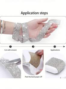 SHEIN 1 Pc Self-Adhesive Crystal Rhinestone Diamond Ribbon - DIY Diamond Ribbon Stickers With 2 Mm Rhinestones For Arts Crafts,Bling Silver Ribbon Rolls For Phone,Car Decoration