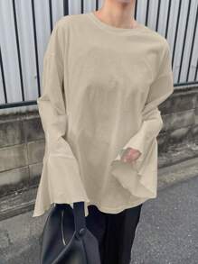 FRIFUL Women's White Loose T-Shirt, Bell Sleeve, Basic Tee For Spring,Fall Clothes