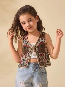 Adorable Girl Floral Patterned Vest, Versatile Summer