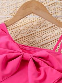 Elegantes 2 Stücke Set für große Mädchen mit Top mit großer Schleife und Skort mit Perlenverzierung, Rosa