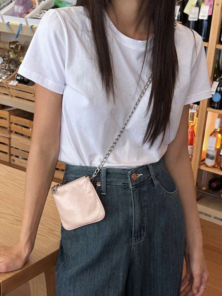 Women Crew Neck Fitted Short Sleeve White Basic T-Shirt, Spring/Summer