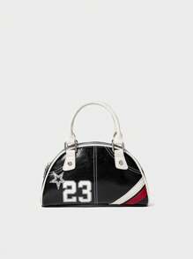 SHECARRY 女士手提包，PU，皮革，秋季，冬季，学院，学校，假日，街头风格，运动，过夜，约会，Y2K，甜美，酷炫，街头，运动，学院 23 篮球，图案印花 - 黑色 - 查看 2