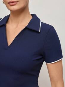 Activina Activina Camisa polo deportiva de verano casual con ribete de contraste acortada para mujeres